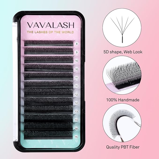 VAVALASH W-shaped Eyelash Extension 5D Premade Fans 0.07 L Curl Volume Lash Extensions Easy Fanning Lashes Matte Black Volume Premade W Lashes(W Shaped-5D-0.07-L-8-15mm）