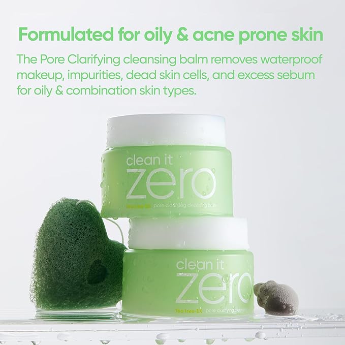 BANILA CO Clean It Zero Pore Clarifying Balm Duo | 180ml + 100ml | Korean Cleansing Balm for Oily & Acne-Prone Skin | AHA-PHA & Tea Tree | Vegan