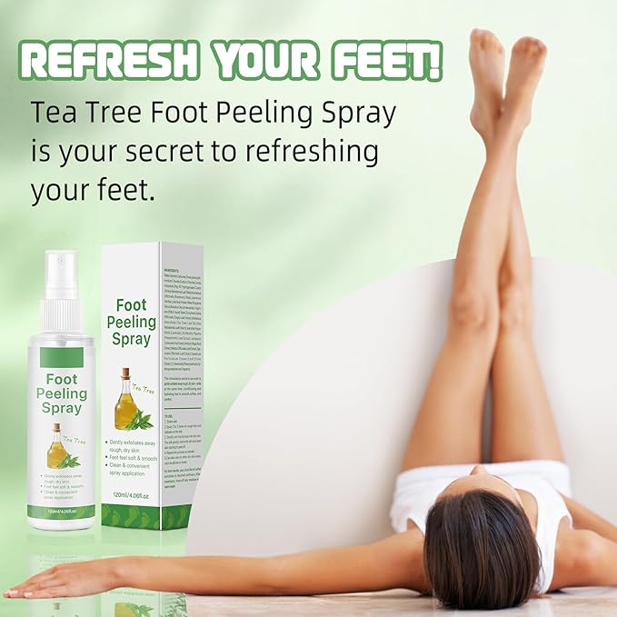 Foot Peeling Spray, Tea Tree Foot Exfoliator Spray, Vegan Botanicals, Moisturizing & Smooth Feet Skin, Gently Exfoliates Away Rough, Dry Skin, 4.06fl.oz/120ml