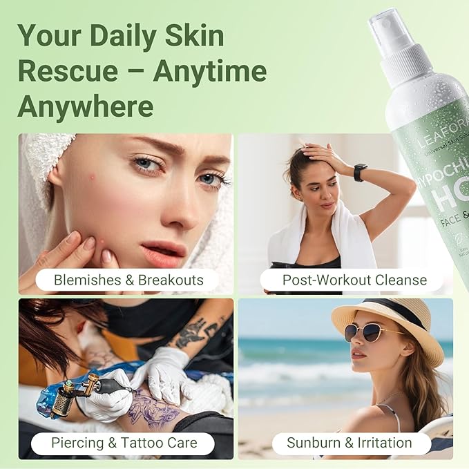 Hypochlorous Acid Spray for Face and Skin, 4oz Travel Size - Physiological Neutral Facial Mist - Soothing Skin Cleanser for Redness and Acne-Prone Skin - Pure HOCL SOS Spray