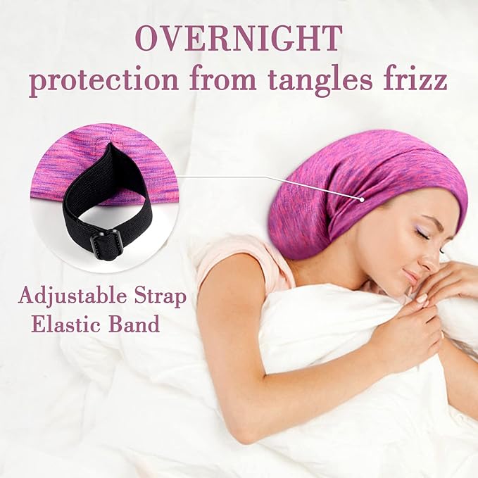 LULUSILK Mulberry Silk Bonnet for Sleeping Women, Real Silk Sleep Cap for Curly Hair and Braids, Pure Head Wrap with Scrunchies, Hot Pink