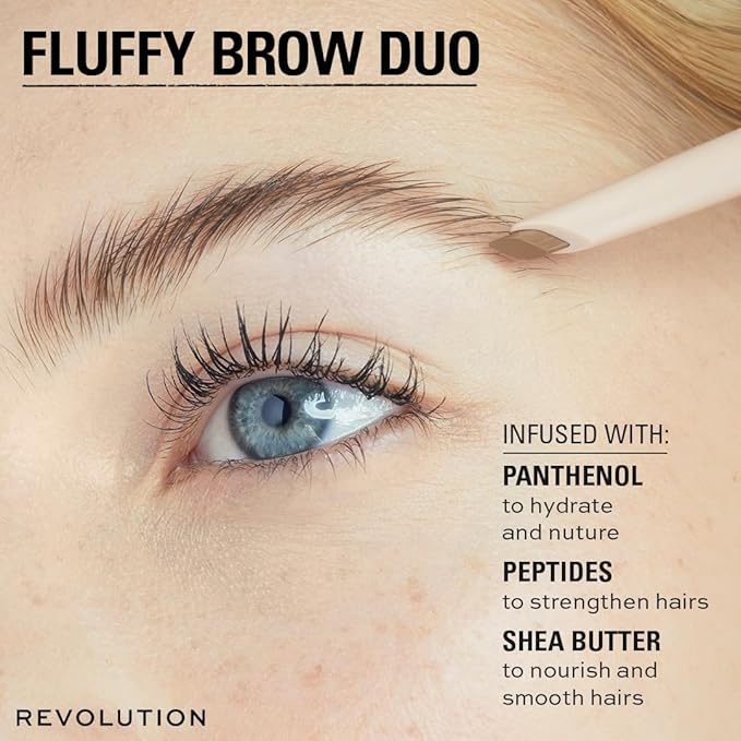 Revolution, Fluffy Brow Filter Duo, 2-in-1 Eyebrow Pencil & Gel, Enhances & Shapes Brows, Vegan & Cruelty Free, Granite, 1 piece (Pack of 2)