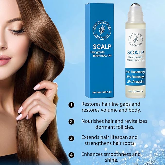 Hair Growth Roll On, Rosemary Hair Growth Serum, Advanced Hair Growth Roll-On Serum, Thicker & Stronger Hair, Nourishes Scalp & Roots for All Hair, Women and Men (3pcs)