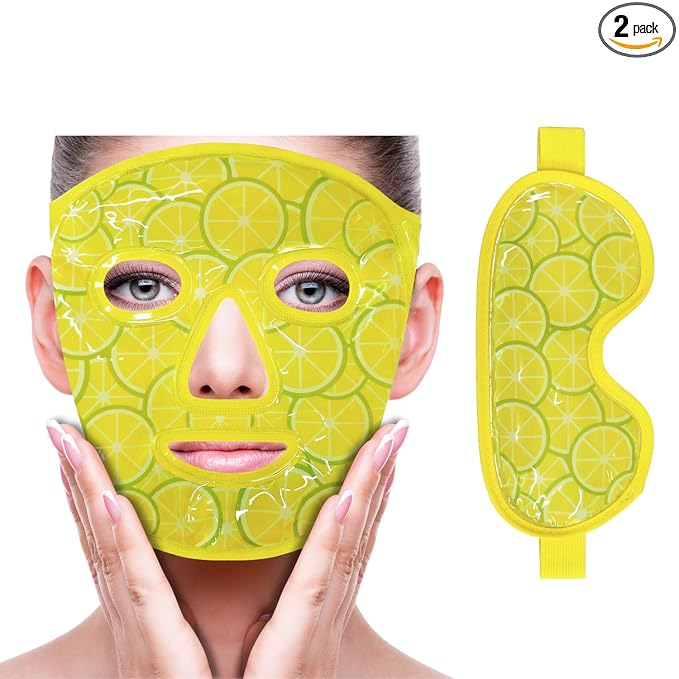 ZNÖCUETÖD Face Eye Mask Ice Pack for Reducing Puffiness, Bags Under Eyes, Puffy Dark Circles, Migraine,Hot/Cold Pack with Soft Plush Backing (Lemon Yellow)