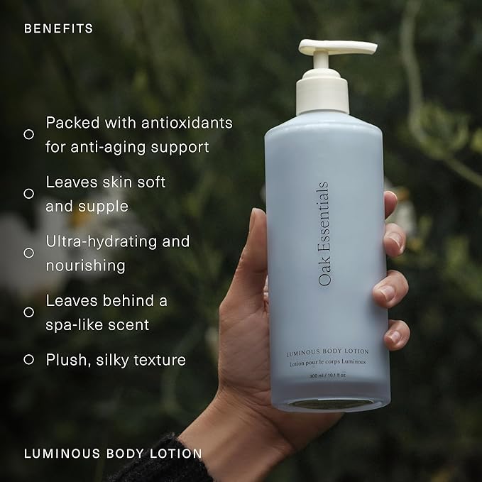 Oak Essentials Luminous Body Lotion, Travel Body Lotion for Women with Blue Tansy, Rose Oil, Shea Butter and Coconut Oil, Lightweight Moisturizer for Dry and Sensitive Skin, 1.33 Fl Oz