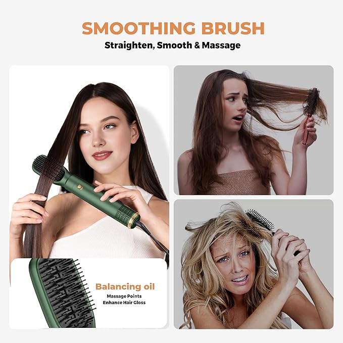 Blow Dryer Brush Set 5 in 1, Hot Air Styler Negative Ion Air Curling Wrap Air Curler Low Heat Hair Care, Round Brush Blow Dryer Hair Styling Tools Gift for Dry,Volumize,Straight,Curl, 110-120V