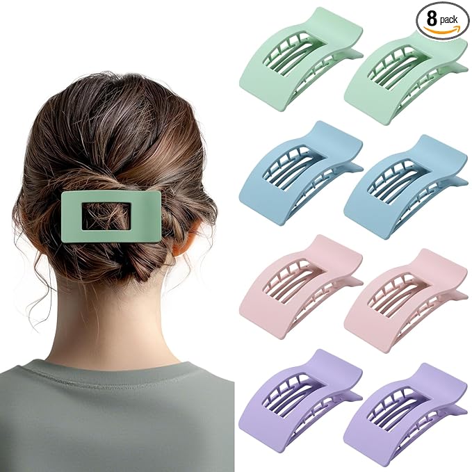 8 Pack French Flat Hair Clips for Women – Large Matte No-Slip Claw Barrettes for Thick & Thin Hair, Strong Hold Styling Accessories (Colorful)