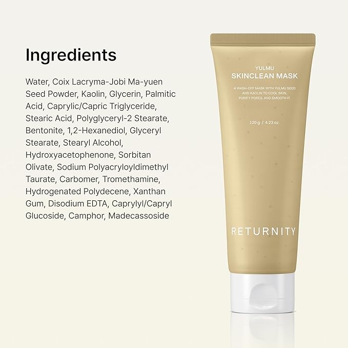 RETURNITY Yulmu Skinclean Mask, Gentle Exfoliating Wash-off Face Mask with Coix seed Extract for Pores and Uneven Skin, 120g Korean Skincare