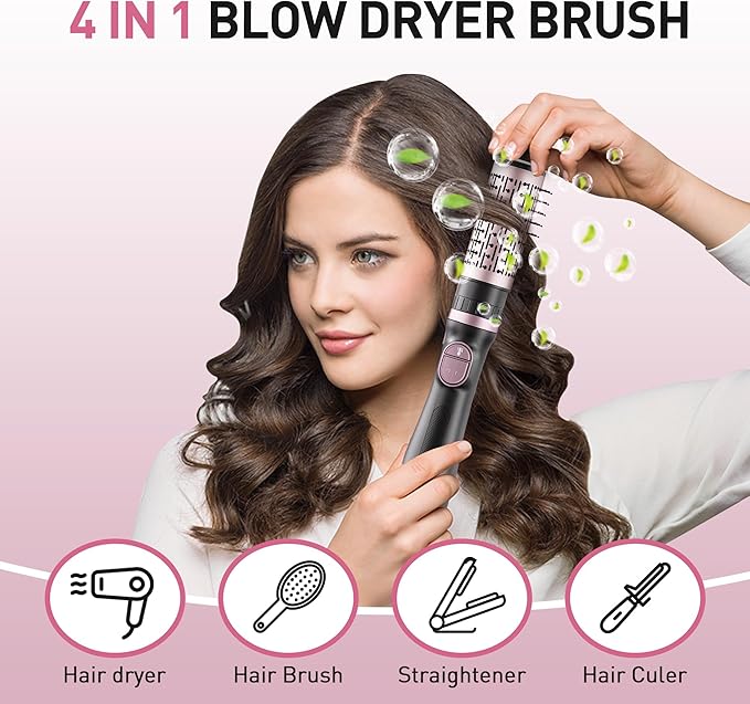 Blow Dryer Brush, 3-in-1 Rotating Hair Dryer Brush with 3 Heads for Drying Styling Volumizing Curling Sleeking in One Step for Long Hair, 3 Temperatures, Negative Ionen, Ceramic Coating, 360° Rotating