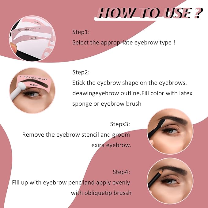 TORMEN 48 PCS Eyebrow Stencil Kit for Women 24 Styles Brow Stencil toolBrow Shaping Templates with Strap Makeup Skin-Friendly Shaper Beginners Pros