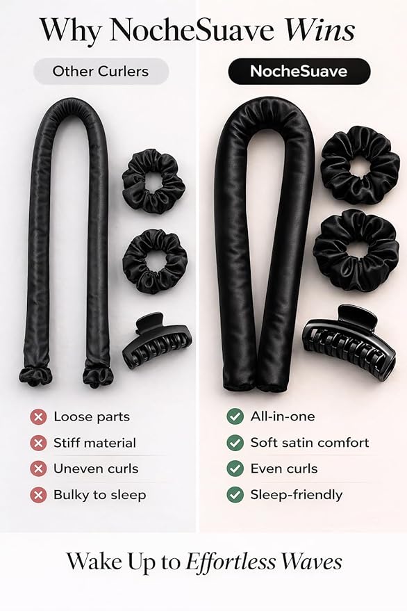 NocheSuave Heatless Curls Overnight Hair Curler, Satin Curling Rod Headband, Heatless Curlers to Sleep In, Soft No Heat Hair Curlers for Long & Medium Hair