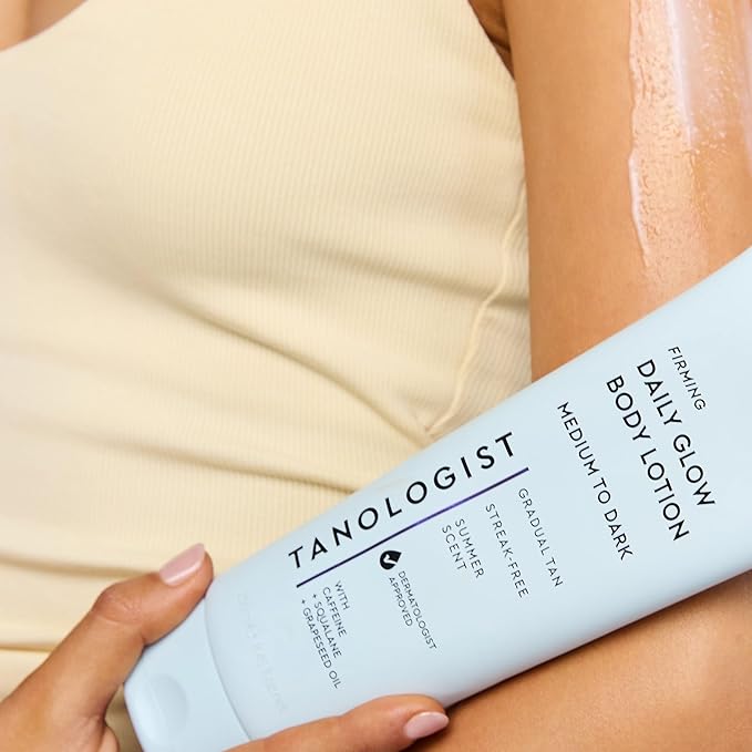 Tanologist Firming Daily Glow Body Lotion- Medium/Dark, Fast-Developing, Transfer-Proof Gradual Self Tanning Lotion, Summer Scent, Natural Not Orange, Lasts 7 Days, Vegan Formula, 8.45 fl oz