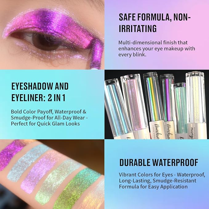 CHARMACY 2 in 1 Starlit Duochrome Liquid Eyeshadow, Glitter Sparkle Colorful Liquid Eyeliner, Quick Drying, High Pigmented, Long lasting Holographic Glitter Multichrome Eye Makeup #05