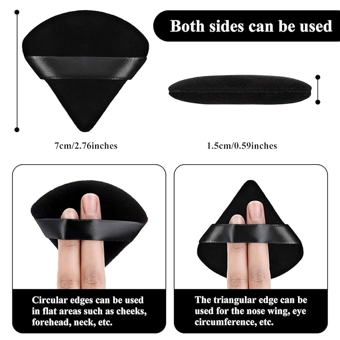 Maitys 12 Pcs Powder Puff Triangle for Face Makeup Cosmetic Loose Powder Puff Velour Soft Body Washable Reusable Foundation Sponge Wet Dry Makeup Tool for Women(Small,Black)