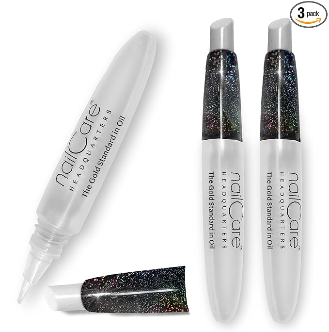 Refillable Holographic Cuticle Oil Pen for Nails - Empty Holo Squeeze Nail Oil Pen with Brush from Nail Care Headquarters by Bliss Kiss 3-Pack