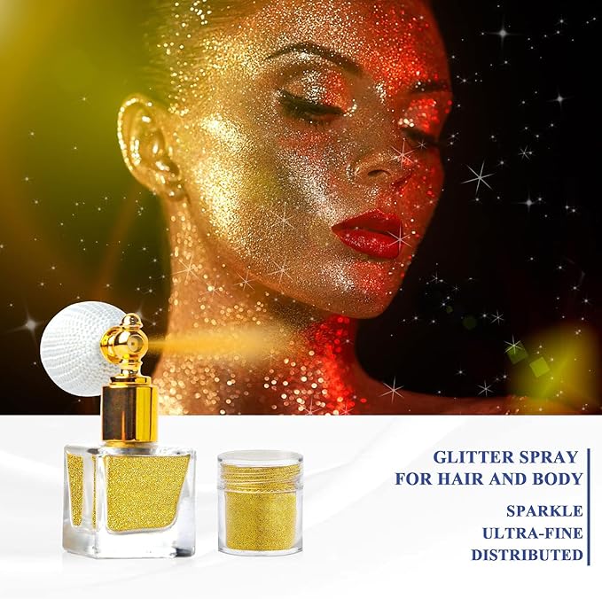 Body Glitter Spray Set,Hair & Face Glitter, Extra Fine Shimmer Powder Spray for Long Lasting Sparkle, Quick-Drying Makeup for Rave, Festival, Face Body Hair Clothes, Halloween Christmas Easter Crafts