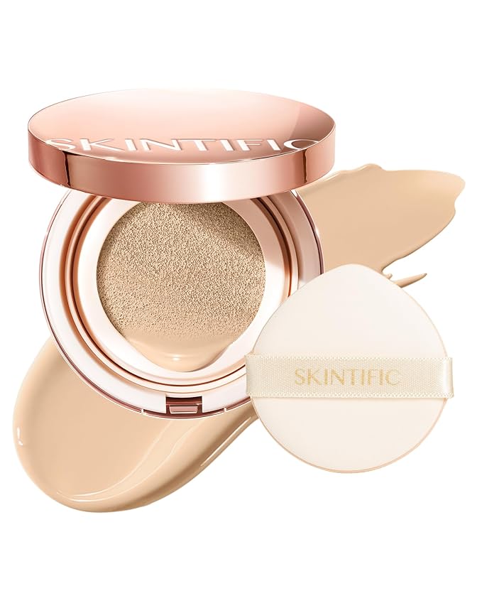 SKINTIFIC Full Coverage Cushion Foundation #01W WarmVanilla| Satin Glow Finish, Oil-Control & Waterproof, Buildable Tattoo Cover Cushion for All Skin Types