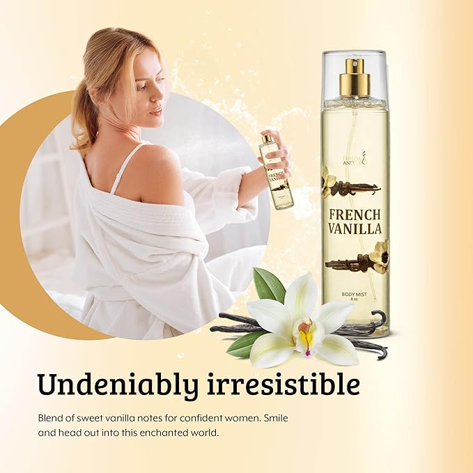 Freida and Joe Body Spray For Women, French Vanilla spray Fragrance Body Mist, Unisex rich, comforting, & sweet aroma, 8 oz Fine Fragrance Gift – Mother's Day Gift for Mom