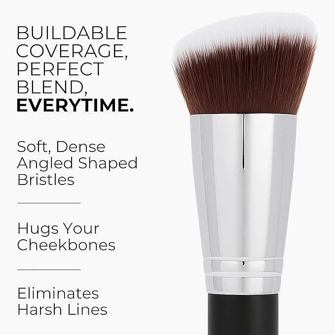 Beauty Junkees Angled Blush Brush for Cream, Liquid, Powder Makeup, Dense Synthetic Bristles to Stipple and Blend for Buildable Pigmented Color