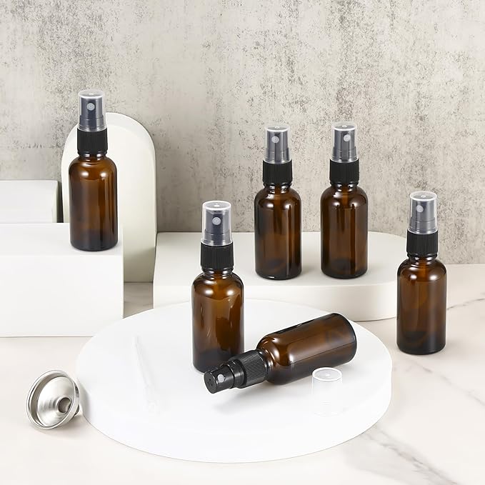 1 oz Amber Glass Spray Bottles,Small Empty Fine Mist Refillable Travel Spray Bottle for Cleaning,Perfume,Aromatherapy,Cosmetic Sprays,Hair,Essential Oils with Fine Mist Dispenser（3 Pack）