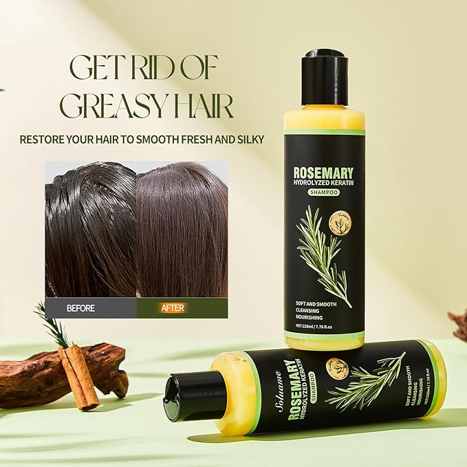 Rosemary Hair Growth Shampoo for Thinning Hair for Women and Men, Rosemary Hydrolyzed Keratin Shampoo Strengthens Hair Strands, Gentle and Silicone-free for All Hair Types 7.76 fl.oz
