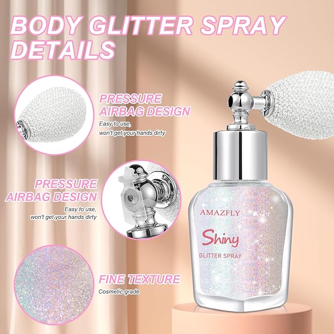 Hair and Body Glitter Spray, Shimmering Powder Sparkle Powder Makeup, Glitter Loose Sparkle Makeup for Body Highlighter,Festival Prom Rave Accessories (Dazzle)
