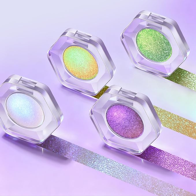 Noerrors Dusty Purple Pink Holographic Duochrome Glitter Eyeshadow Palette, Multichrome Shimmer Cream to Powder Metallic Eyeshadow, Satin Glow Shiny Iridescent Eye Shadow Fairy Makeup Rave Accessories