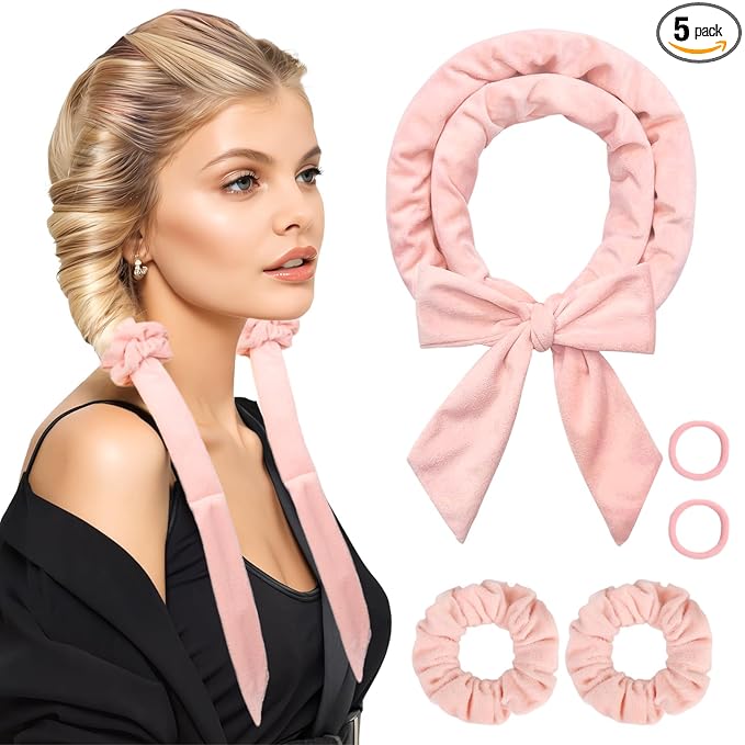 Heatless Curls Overnight Hair Curlers to Sleep In Overnight Curls for Women Heatless Hair Curler for Long Hair Overnight Headband （Pink）
