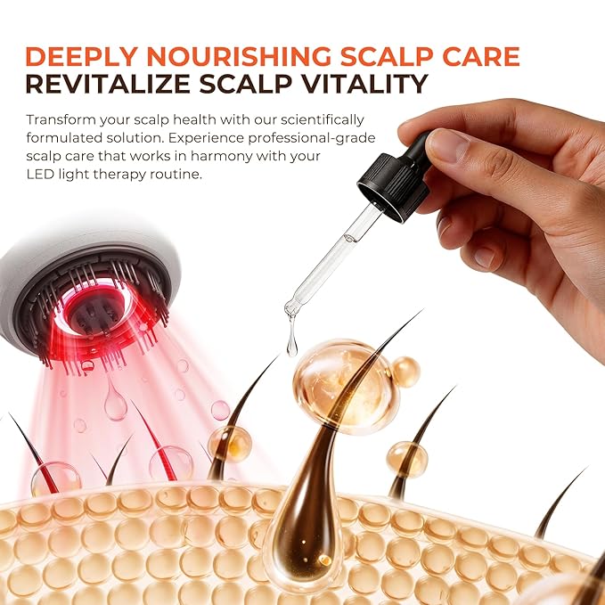 Copper Peptide Hair Growth Serum for Red Light Therapy Cap, Lightweight Scalp Serum for Thinning Hair, Supports Fuller & Stronger Looking Hair, Non-Greasy Formula for Women & Men, 30ML