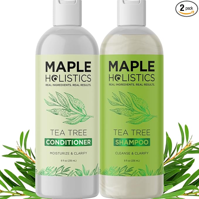 Tea Tree Shampoo and Conditioner Set - Sulfate Free Clarifying Shampoo and Conditioner for Oily Hair & Scalp Care with Australian Tea Tree Oil - Complete Dry Scalp Treatment for Build Up (8 Fl Oz)
