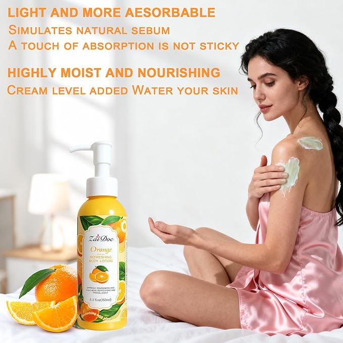 Body Lotion, 24hr Moisturizing & Deep Hydration, Absorbs Instantly Moisturizer for All Skin Types, 5.3 fl oz (1 Pack, Orange)