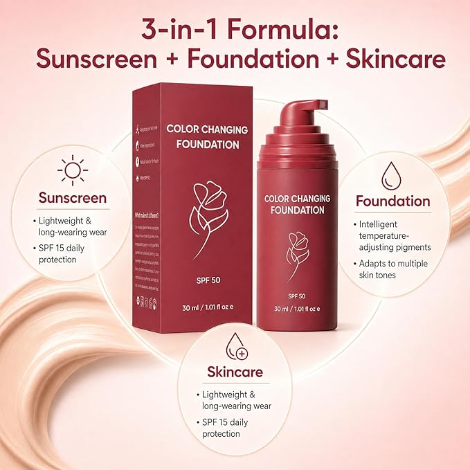 Korean Color Changing Foundation, Foundation For Mature Skin, Concealing Fine Lines And Wrinkles, Moisturizing And Hydrating, Automatically Adjusts Makeup Application (1pc)