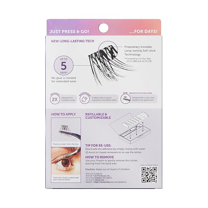 Kiss Impress False Eyelashes, Lash Clusters, Long Lasting, 'Demi Wispy', 8mm-16mm, Includes 48 Pre-Glued Clusters, Contact Lens Friendly, Easy to Apply, Reusable Strip Lashes