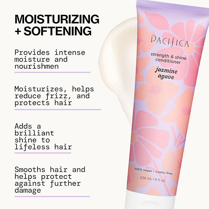 Pacifica Jasmine Agave Strengthening Shampoo & Conditioner Set – Clean Vegan Shampoo & Conditioner for Weak Or Brittle Hair (Including Color-Treated), Stronger Shinier Strands No Silicones or Parabens
