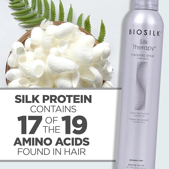 BioSilk Silk Therapy Finishing Spray Firm Hold, Strong-Hold Hairspray for Long-Lasting Styles, Adds Brilliant Shine & Keeps Hair Touchable, Sulfate-Free, Paraben-Free, Cruelty-Free, 10 Oz
