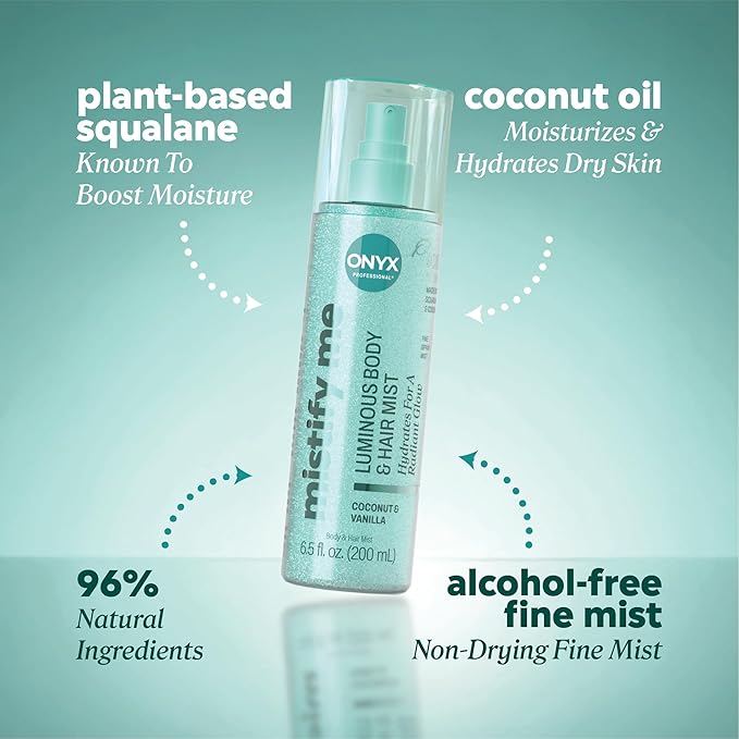 Onyx Professional Hydrating Shimmer Mist with Squalane & Coconut Oil, Coconut Bliss, 6.5 fl oz, 2pk - Shimmer Hair and Body Mist Creates a Radiant Glow with Lightweight Moisture