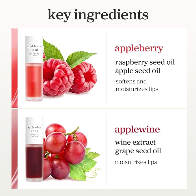 NOONI Korean Lip Oil Set - Appleberry & Applewine - Long-Lasting, Moisturizing, Revitalizing - Waterproof, No Peel Off, Stocking Stuffers (2EA, 0.12 fl oz)