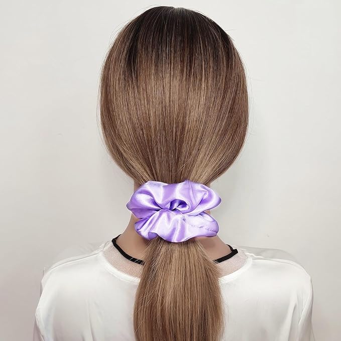 12 Pcs Satin Silk Scrunchies Soft Hair Ties Fashion Bands Bows Hair Ropes Elastic Bracelet Ponytail Holders Hair Accessories for Women and Girls (4.5 Inch, Assorted Purple)