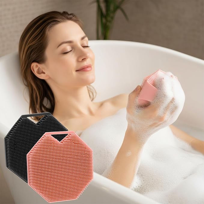 Ouligay 2 Pack Body Scrubber Silicone Shower Scrubber Exfoliator Bath Scrubbers for Sensitive Skin Cleaning Sud Scrub Silicone Loofah Body Scrubbers with Anti Slippery Handle for Men & Women