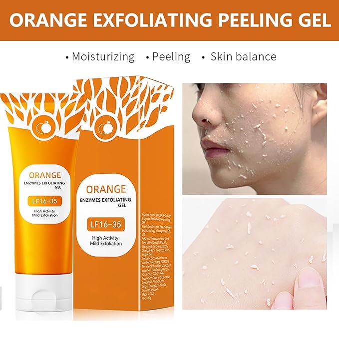 Orange Exfoliating Gel for Face & Body, Orange Exfoliante Scrub Peeling Gel, Exfoliating Cleansing Scrub, Deep Cleansing Moisturizing Facial Exfoliator, Remove Blackheads for All Types Skin (2pcs, 1)