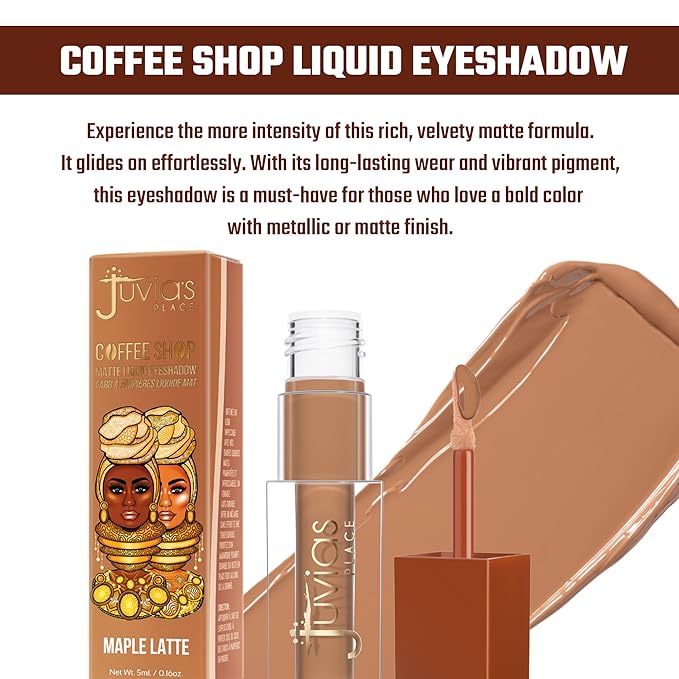 Juvia's Place Coffee Shop Liquid Eyeshadow - Maple Latte - Matte Finish for Rich, Long-Lasting Color, Waterproof, and Smooth Texture - Buildable and Vibrant - Ideal for All Skin Tones - 0.08 fl oz