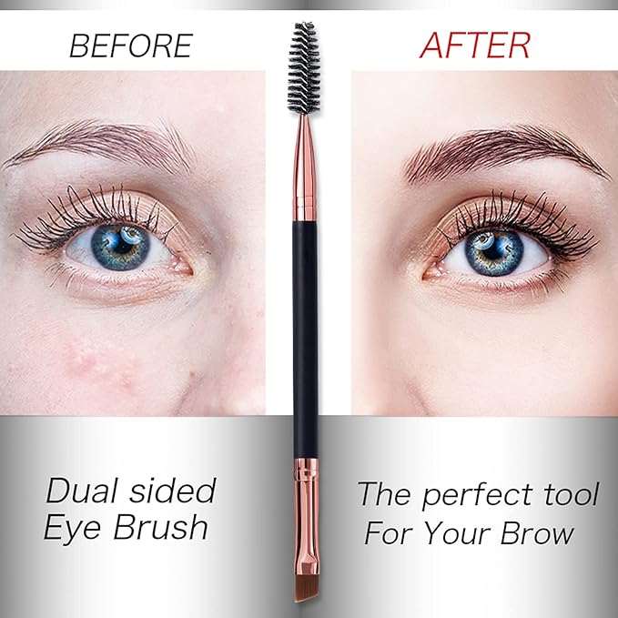 Duo Eyebrow Brush, Spoolie Brush and Angled Brow Brush Eyelash Brush for Eye Makeup. (5pcs, Black)
