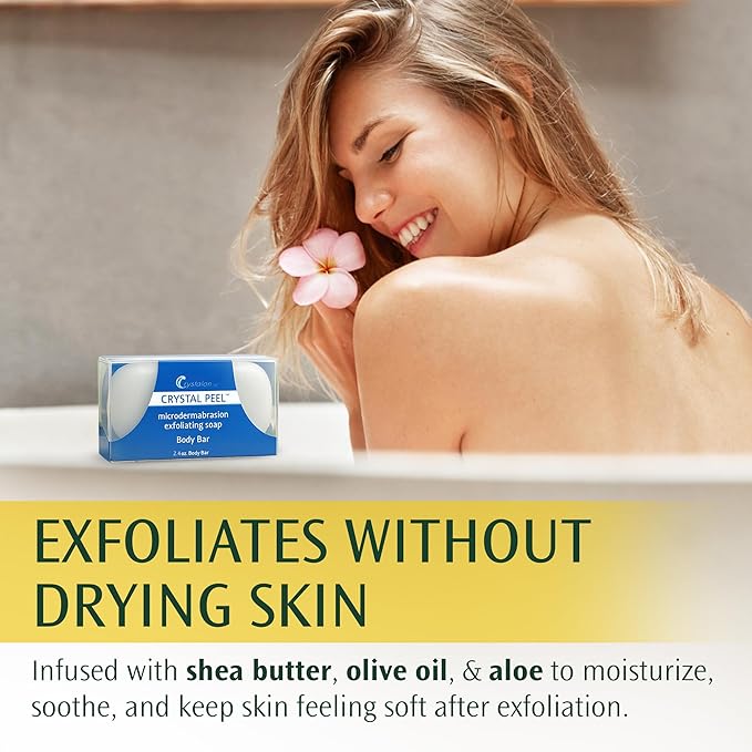 Exfoliating Bar Soap for Men & Women, Crystal Peel Luxury Microdermabrasion Hydrating Exfoliating Body Soap Bar Solid Magnesium Mineral Scrub for Buffing Away Dirt & Oil Smooths Skin, Lemongrass 2.4oz