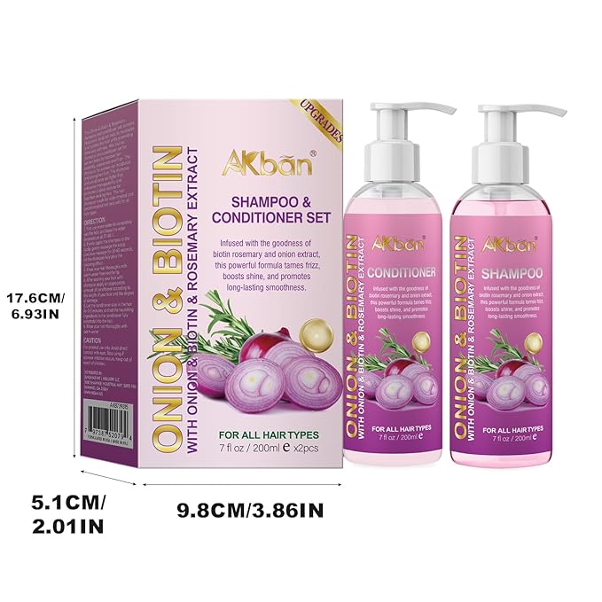 Onion Rosemary and Biotin Shampoo and Conditioner Set for Strengthening, Moisturizing & Encouraging Longer, Healthier Hair, Hair Loss and Thinning Hair, Paraben-Free, Growth Shampoo and Treatment Set