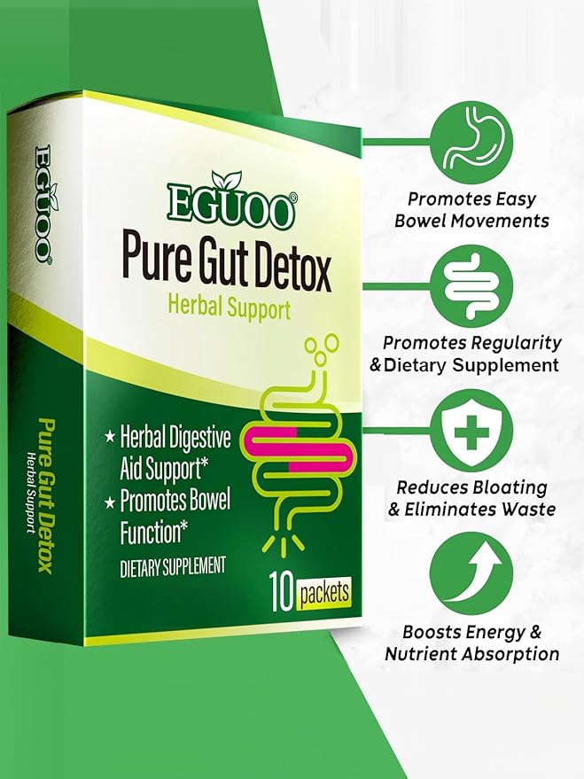 Pure Gut Detox Powder – Bloating & Digestive Support | 10 Sachets Colon Cleanse with 2,456mg Prebiotics, DigeZyme® Enzymes & Senna | Supports Regularity for Women & Men
