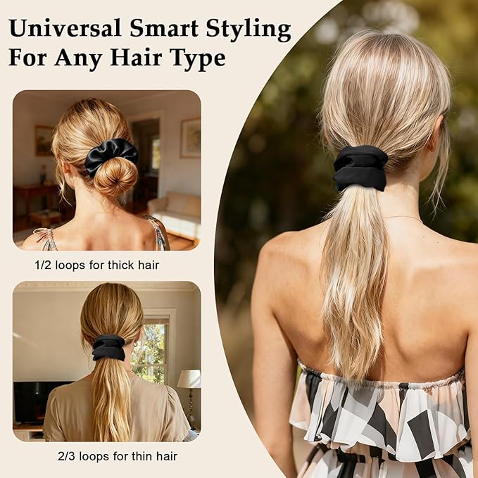 Satin Scrunchies for Women – 8PCS Black Silk Hair Ties – No Crease, Frizz-Free, Gentle Elastic Hair Bands for Thick & Thin Hair, Soft & Stylish Hair Accessories Gifts