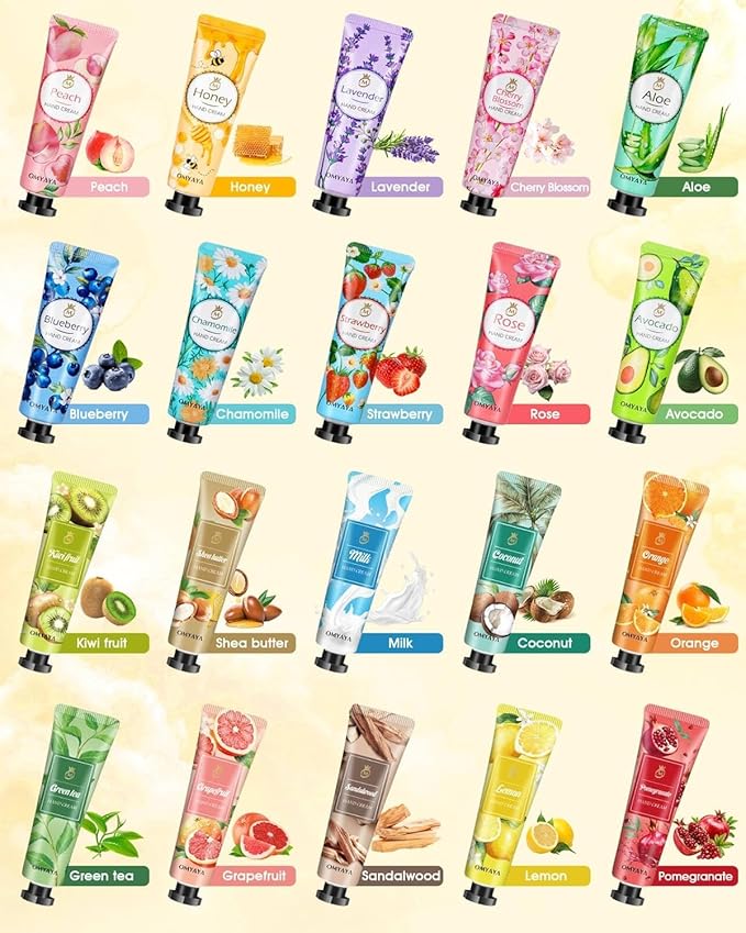 OFUN 20 Pack Hand Cream Gift Set for Women Mini Hand Care Lotion Travel Size for Dry Cracked Hand Plant Fragrance Hands Care Moisturizing Cream for Christmas Mother's Day Valentine's Day