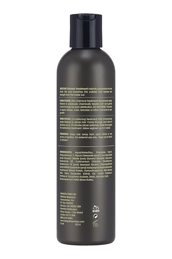 Design Essentials Restore Vitamin Treatment for Natural Dry Damaged Hair, White, 8 Fl Oz