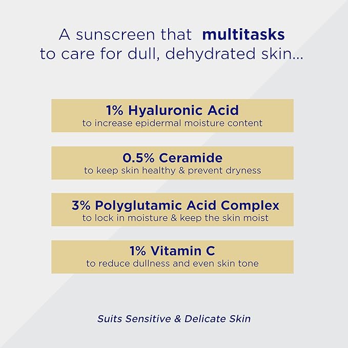 Undry Hydrating Sunscreen for Dry Skin Lightweight, Photostable Sunscreen SPF 50 Broad Spectrum Sun Screen Protector SPF 50 Sunscreen Sun Cream with HA & Ceramide (50gm/1.7 Oz)