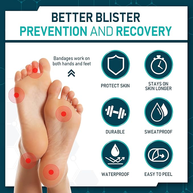 LotFancy Hydrocolloid Bandages, 12 Blister Pads and 12 Acne Patches, Heel Blister Prevention Protection & Healing, Waterproof Seal Gel Blister Cushions for Feet, Toe, Sterile